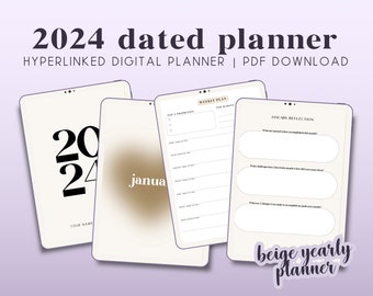 2024 Beige Complete Dated Digital iPad Planner | Daily, Weekly, Monthly | Reflections, Habits, Vision Boards | Goodnotes Notability PDF