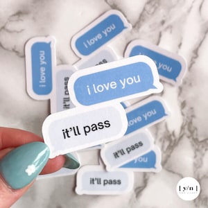 Pegatinas de Fleabag "Te amo" y "Pasará" / Pegatina estética con mensaje de texto para portátil, botella de agua, Kindle, iPad / Merchandising de la serie de televisión Fleabag