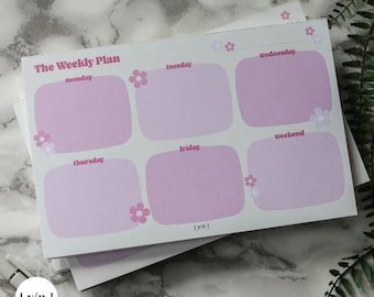 Butter Yellow & Pink Floral Weekly Notepad | Medium Sized, 50 Sheets, Girly Flowers, Organization and Productivity