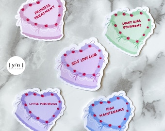 Vintage Heart Cake Stickers | Girly Stickers for Laptop, Water Bottle, Kindle, iPad | Coquette Heart Cake