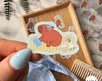 Capybara Cozy Sticker | Reading During A Picnic | Pinterest Spring Cottage Core
