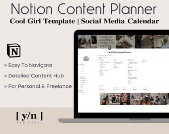 Cool Girl Content Planner | Notion Template | Social Media Calendar | Instagram, TikTok, YouTube, Facebook, UGC Batch Creation