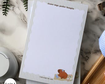 Spring Capybara Reading Notepad | Green Striped Cozy Stationary
