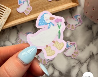 Goose Holding Tulips Sticker | Pinterest Cottage Core Stickers | Spring Collection