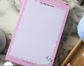 Spring Goose Notepad | Pink Gingham Print, Soft Girl Cottage Core Stationary