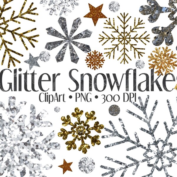 Glitter Snowflakes ClipArt 15 Designs | Holiday clipart | Winter clip art | Instant Download | Digital scrapbooking | Digital clipart