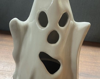 Ceramic Mold Spooky White Ghost 7" Tall Candle Light