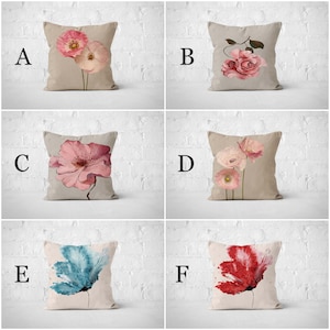 Floral Throw Pillow Covers, Pink Orchid Pillow Cases, Rose Pillow Covers, Red Flower Cushion Cover, Blue Pillow Covers, 22x22, 20x20, 16x16