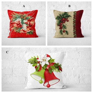 Christmas Pillow Cover, Christmas Flower with Jingle Bell Decor, White Poinsettia Pillowcase, Winter Trend Throw Pillow Case, Xmas Gift Idea