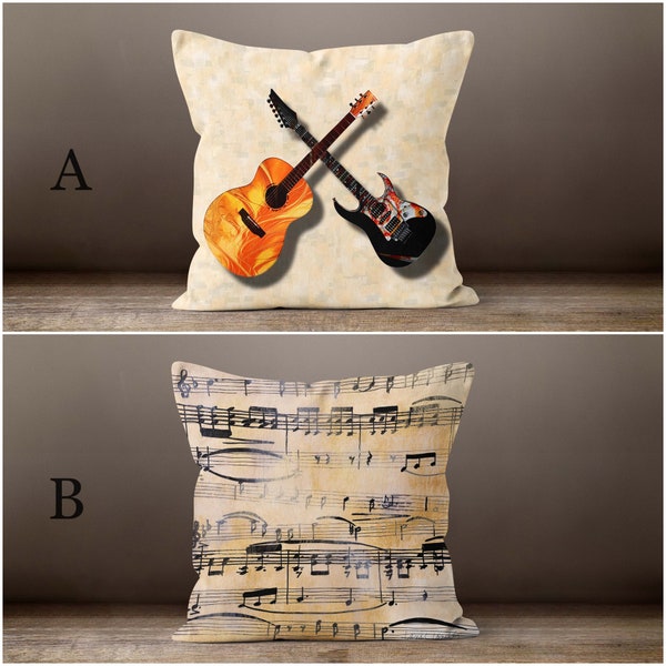 Guitar Throw Pillow Covers, Musical Notes Pillow Case Set Of 2, Music Decorative Cushion Cover 20x20, Pillowcase 16x16, Pillow Cover 22x22