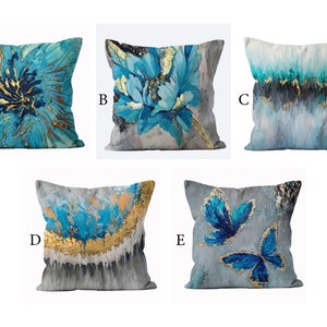 Blue Pillow Cases, Floral Pillow Cover, Blue Butterfly Cushion Covers, Farmhouse Style Artwork Pillow Case, Living Room Throw Pillow Covers