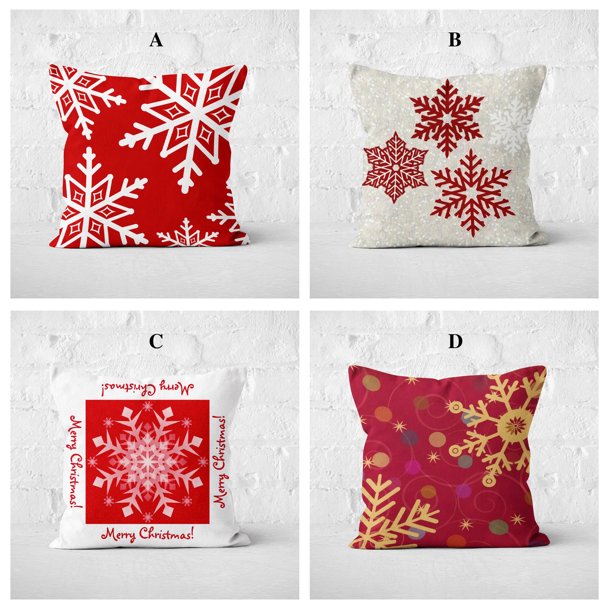 Ouddy 4Pcs Outdoor Christmas Pillows, Red Christmas Throw Pillows,  Snowflakes Merry Christmas Let it Snow Deer Christmas Pillow Cases Holiday  Pillow