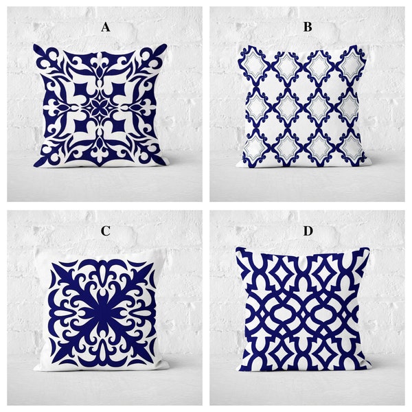 Navy Blue Pillow Cover, Geometric Throw Pillow Cover, 16x16, 20x20, 22x22, Decorative Cushion Cover, Moroccan Pillow Case, Winter Pillowcase