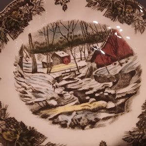 Friendly Village Vintage English Tableware by Johnson Bros. One ICE HOUSE saucer, 5.5&quot;, made in 1953.  Great shape. Part of collectible set.