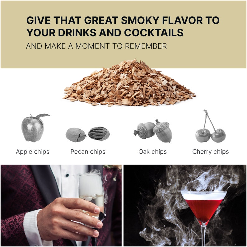 Cocktail Smoker Wood Chips by Barhance Oak, Pecan, Cherry, Apple Wood