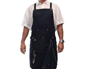 Professional Cooking Apron for BBQ. Comfortable with Cross-Back Straps, with Magnetic BBQ Towel and Grill Tool Pockets and Holders