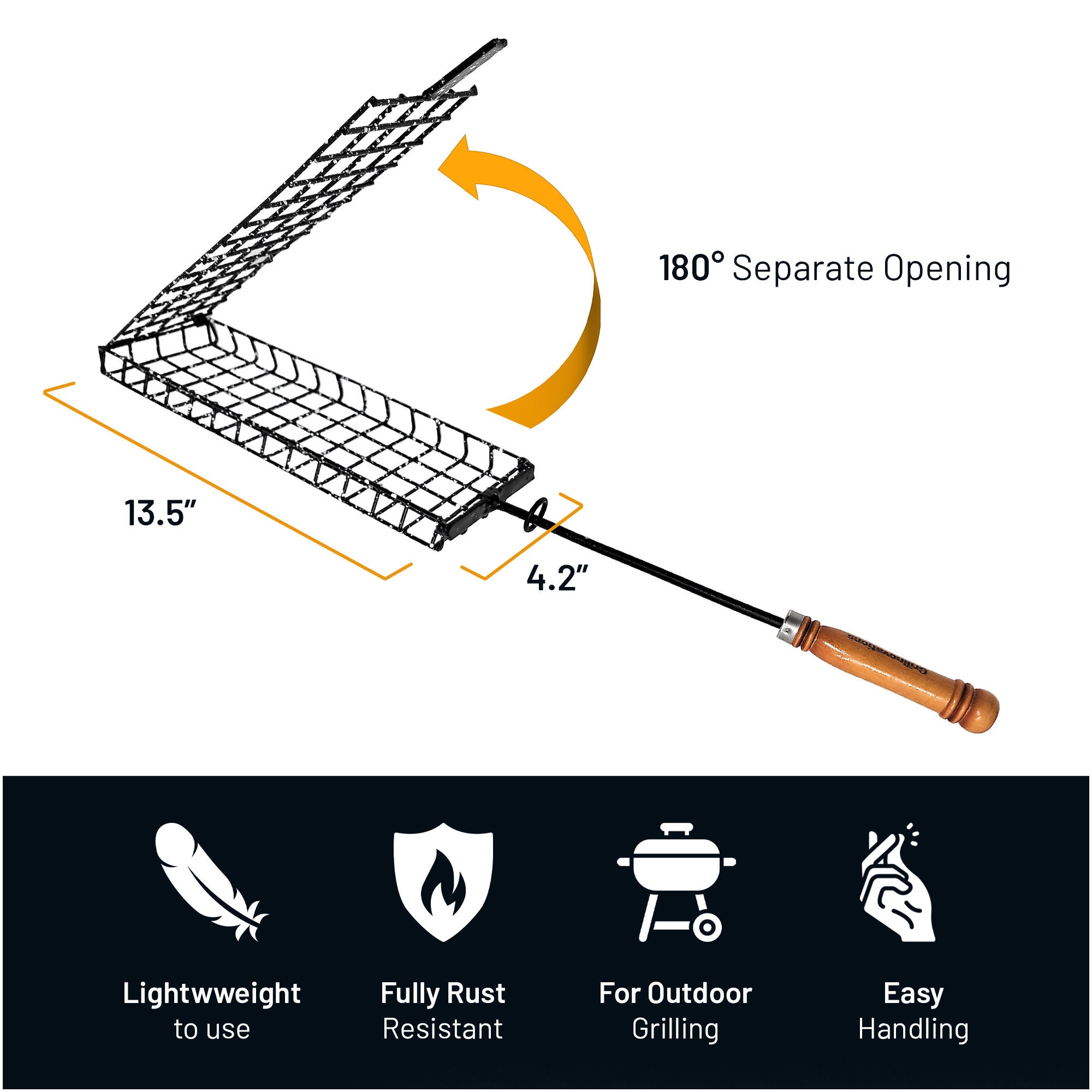 Grill Basket for BBQ by Grillnovations Convenient Size BBQ, Fish