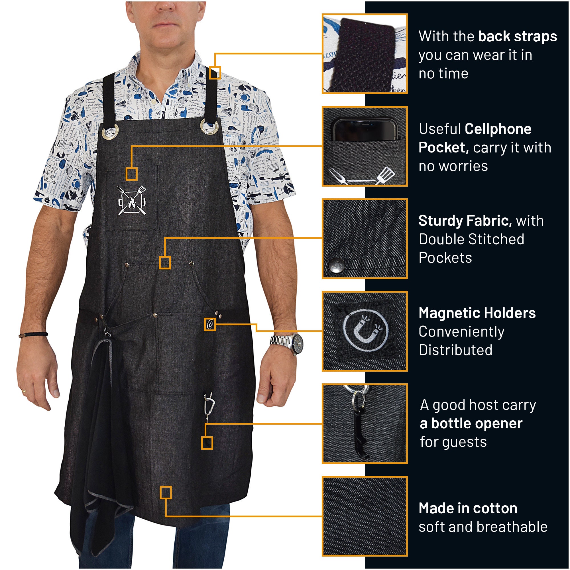 Professional Cooking Apron for BBQ. Comfortable With Cross-back Straps ...