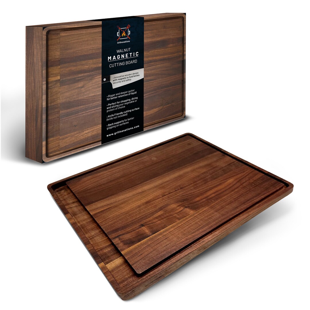 Large Cutting Board Made From Walnut Wood Carved Juice Grooves