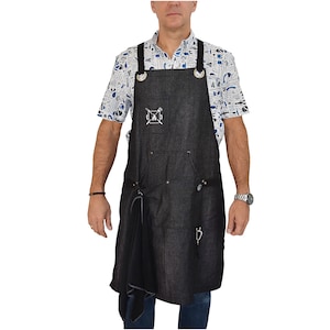 Professional Cooking Apron for BBQ. Comfortable with Cross-Back Straps, with Magnetic BBQ Towel and Grill Tool Pockets and Holders