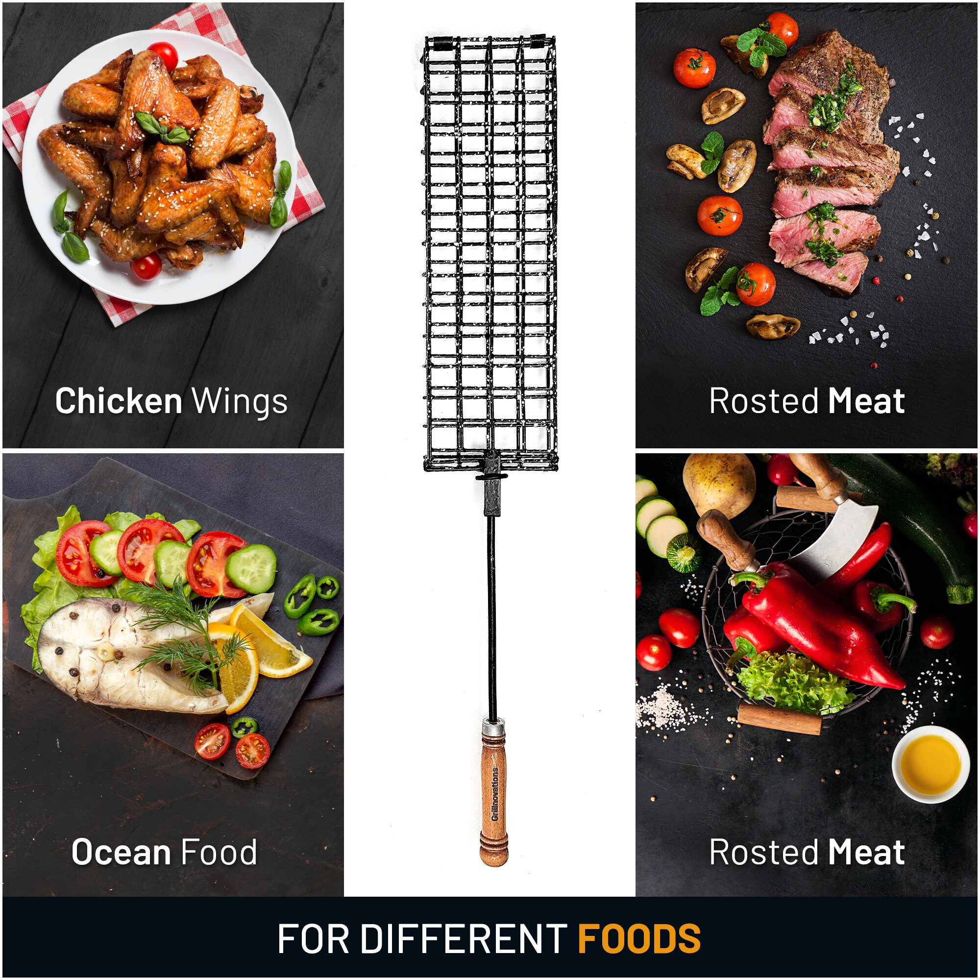 Grill Basket for BBQ by Grillnovations Convenient Size BBQ, Fish