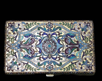 19c Gilded Silver Russian Cloisonne Cigarette case, 19c, Faberge,  KOLLIN Erik August