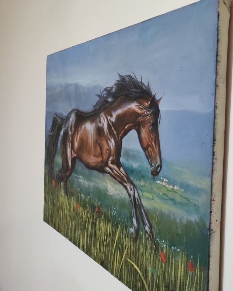 Horse Oil Painting, House Warming Horse Painting, Vivid Colour Horse Painting, Home Office Decor ...