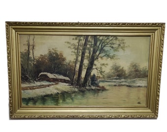 Antique 19C Original oil Painting Singed by Artist &quot;ATA&quot;, Antique Old Double Framed Gold Leaf Painting, Piece of Master oil Antique Art