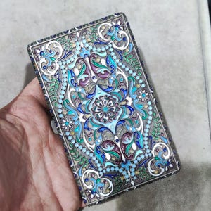 Portasigarette Cloisonné russo in argento 18c, 18c, Fabergé