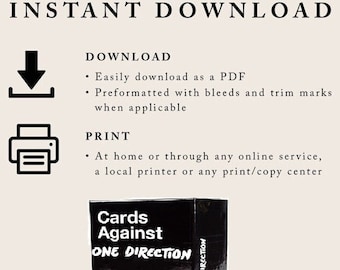 Cards Against One Direction Game 712 Cards -Digital Download