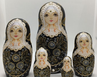 Author&#39;s matryoshka &quot;Black style-Golden pattern&quot;