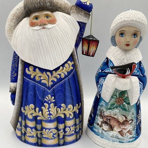 Santa Claus and Snow Maiden handmade from linden wood