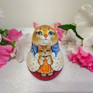 Author&#39;s nesting doll roly poly matryoshka &quot;Cat with kitten&quot; #3