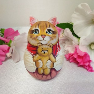 Author&#39;s nesting doll roly poly matryoshka &quot;A cat with a kitten&quot; #1