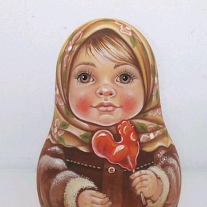 Author&#39;s wooden matryoshka Roly Poly doll &quot;Girl with a lollipop&quot;