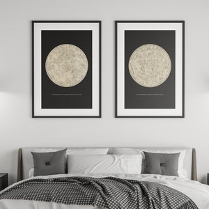 Conjunto de 2 mapas celestes antiguos impresión digital, impresión de mapas estelares, descarga digital, carta de astronomía, carta celeste, hemisferios