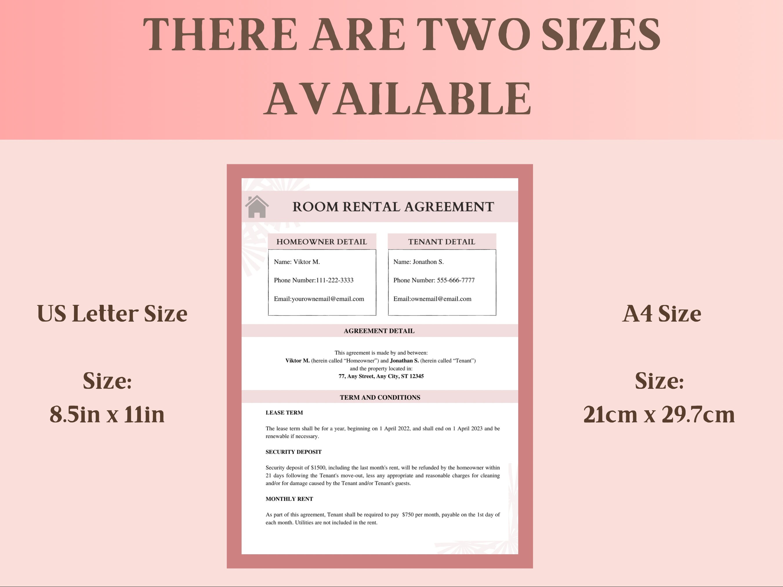Room Rental Agreement With Cover Page (3page) |room Rental Lease ...