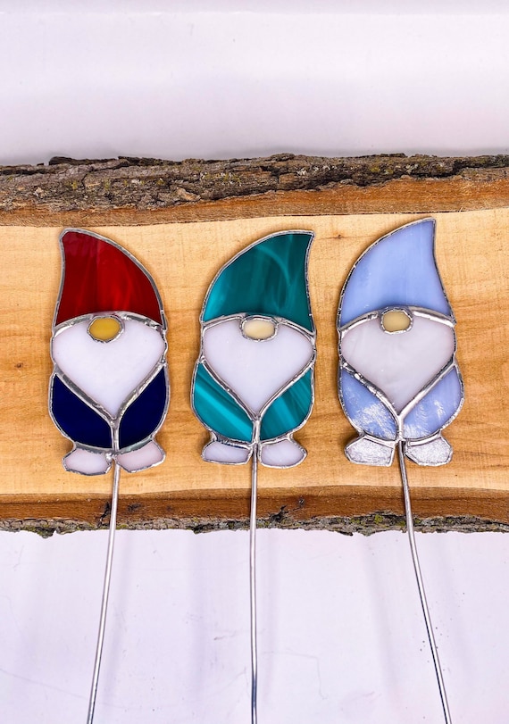 Stained Glass Gnome Plant Stake Stained Glass Plant Stake Etsy