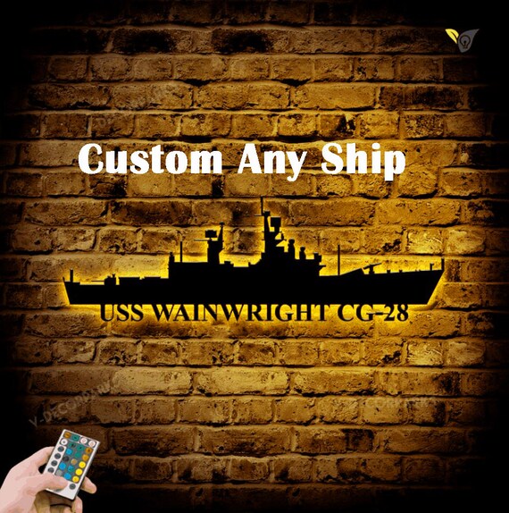 Custom US Navy Ships Metal Wall Art with LED Lights, Navy Ship Silhouette Personalized Gift for Navy veterans, US Navy memorabilia wall Sign