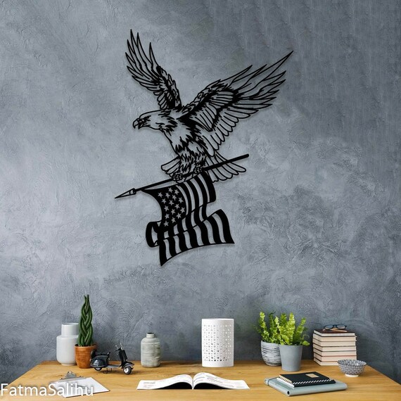 Bald Eagle American Flag Veteran Metal Art, Veterans Day Gift Sign Metal Cut, Eagle Patriot Sign Metal Cut