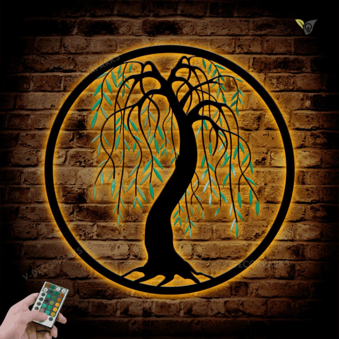Colored Willow Tree Metal Wall Art With RGB LED Lights Willow Etsy