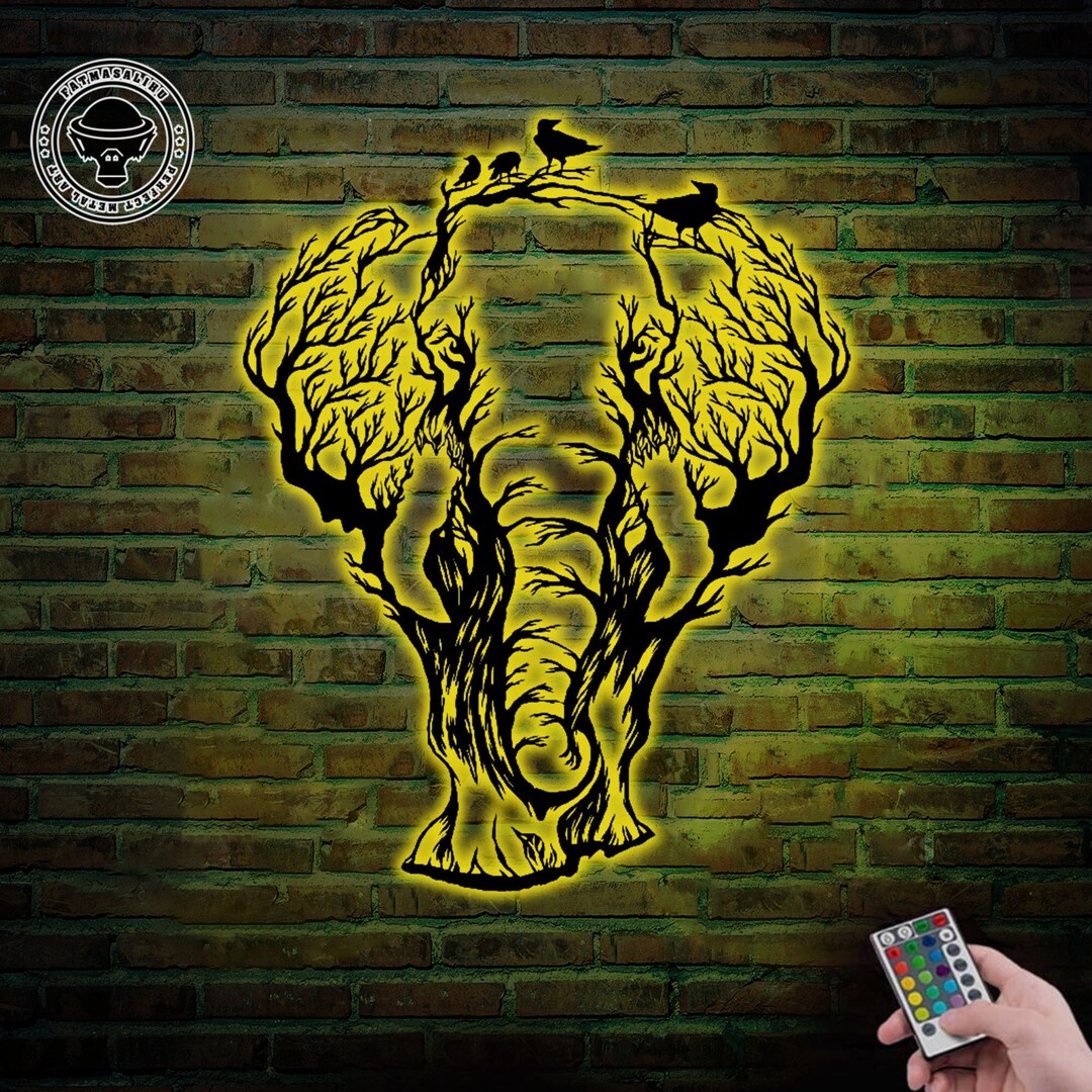 Metal Elephant Wall Art With RGB LED Lights Birds and Etsy