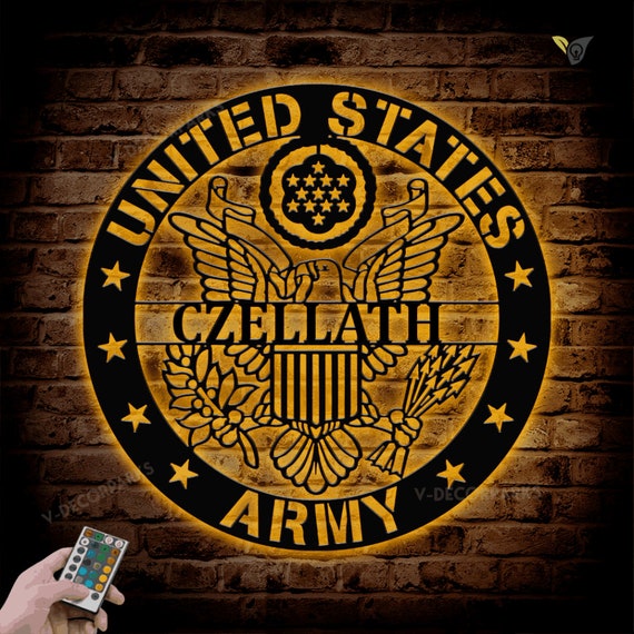 Personalized US Army Veteran Metal Wall Art with RGB LED Lights, Veterans Day Gift For Soldiers, Veteran Day Gift For Him Fathers Day