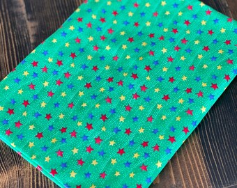 Primary star print on green background | 1 yard | FREE SHIPPING (US only)