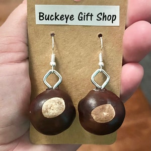 Real Buckeye Earrings, Ohio State Jewelry, Buckeyes Jewelry, OSU fan gift, Nickel Free Posts, Ohio State Dangle Earrings