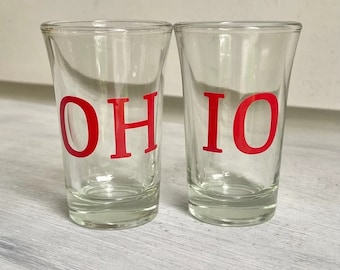 Ohio State Shot Glasses, Buckeyes Fan Gift, Ohio State shot glass set, Buckeyes Bar glasses, Ohio Man Cave Gift, OHIO shot glasses