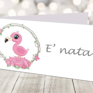 Bigliettini per Bomboniere Battesimo Compleanno Fenicottero Rosa