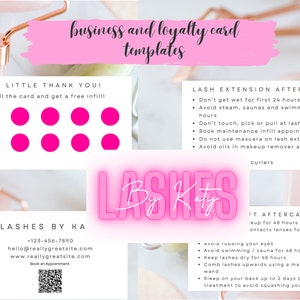 Lash and Beauty Business Card, Loyalty Card Templates & Aftercare