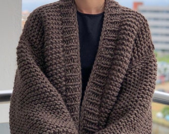 Hand Knit Chunky Wool Cardigan, Oversized Boho Jacket