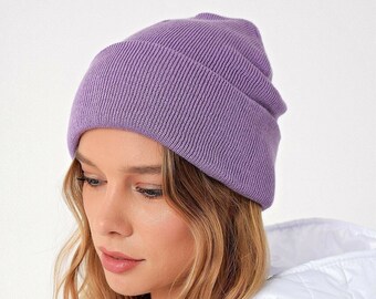 COJOP Violet Lilac Lavender Winter Beanie Unisex Cuffed Plain Skull Knit Hat Cap 